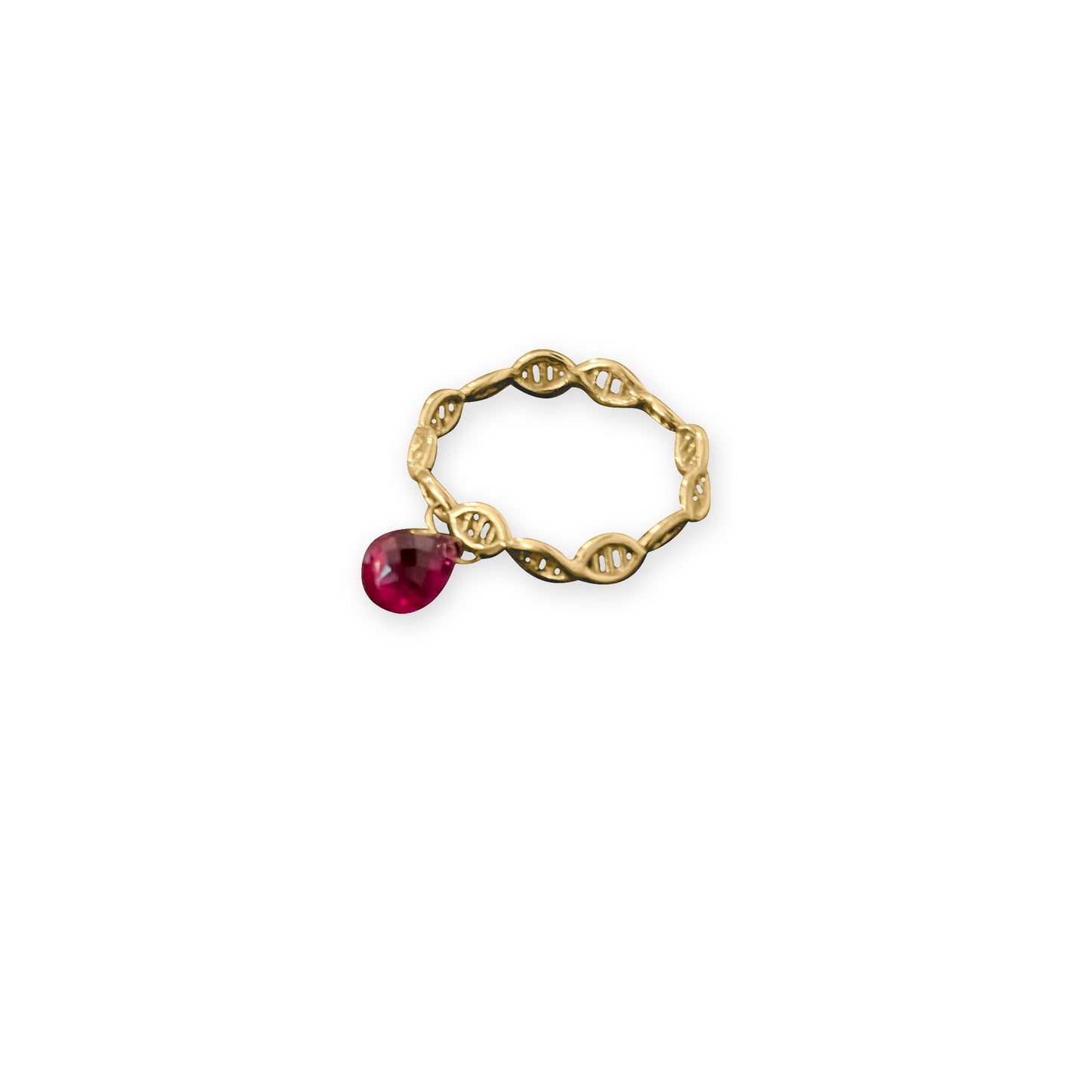 14k gold DNA ring with ruby droplet