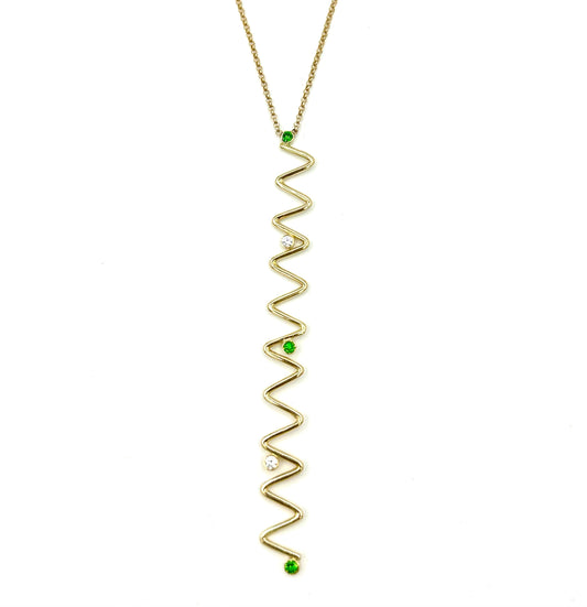 Energy wave necklace with diamonds and tsavorite